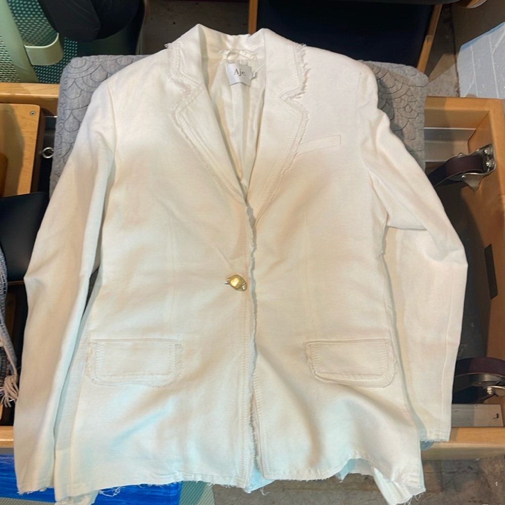 Aje white linen blazer